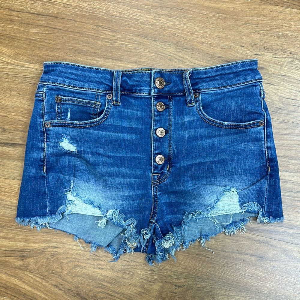 Universal Thread Womens High Rise Short Shorts Raw Hem Denim Cotton Stretch Sz 8